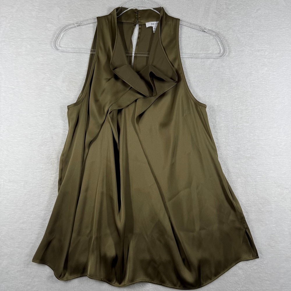 Reiss Miana Olive Green Satin Halter Neck Drape Front Blouse Womens Size 2
